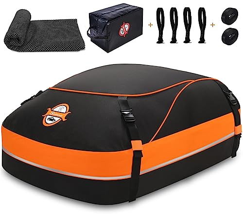 Sailnovo Auto Dachbox Faltbar Dachtasche Wasserdicht Dachkoffer Tragbar Dachboxen Dachträger Tasche Aufbewahrungsbox mit Dach Verstärkten Riemen für Auto (Anti-Rutsch-Matte & 4 Haken, 15 Kubikfuß)