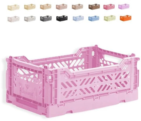 Ay-Kasa der originale faltbare Kunststoff-Aufbewahrungsbehälter, faltbarer Aufbewahrungskorb, stapelbare Kisten, stapelbare Aufbewahrungs Klappbox für Küche, Spielzeug und Büro (Mini, Cherry Blossom)