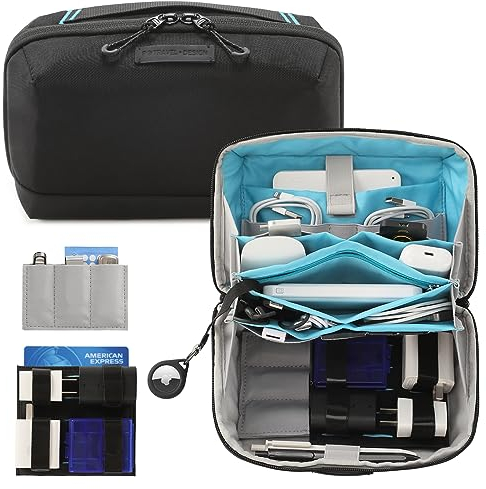 Lychii Tech Pouch Waterproof Large Capacity Cable Pouch for Storage Cables, Hard Drives, Chargers, Power Banks, SD Cards, Mice, blue, 25 x 10 x 15 cm/9,84 x 3,94 x 5,9 in, Functional