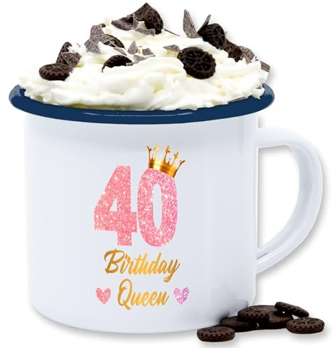 Emaille Tasse Blechtasse - 40. Geburtstag - 40 Birthday Queen Geburtstags Königin Geburtstagsgeschenk 40-300 ml - Weiß Blau - firrzich tassen 40igster zehnunddreissig geschenk zum 40er