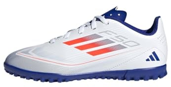 adidas Unisex F50 Club Football Boots Turf Fußballschuhe, Cloud White/Solar Red/Lucid Blue, 36 2/3 EU
