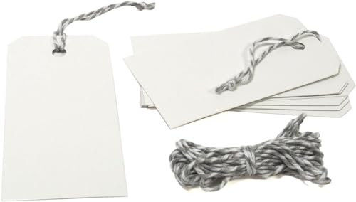 Frau WUNDERVoll® 40 Anhänger weiß, Rechteck 5x10cm inkl. 12m Kordel/Papieranhänger, Geschenkanhänger, Gastgeschenk Hochzeit, Vintage, Geschenk, Etiketten, Tags, Geburtstag, Dekoration