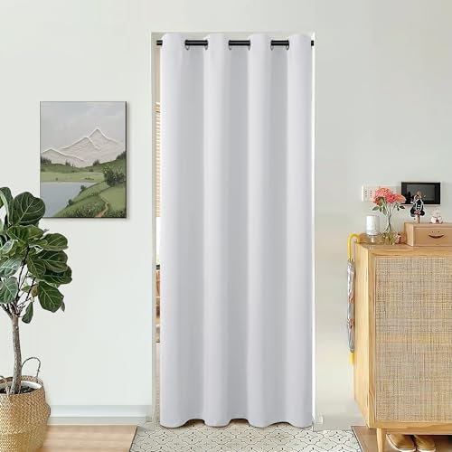 BGment Grauweißer Türvorhang, 203 cm Länge, für Tür, Schlafzimmer, Schrankvorhang, Privatsphäre, thermisch isoliert, Verdunkelung, Raumteiler für Raumtrennung, 1 Paneel, 132 cm breit