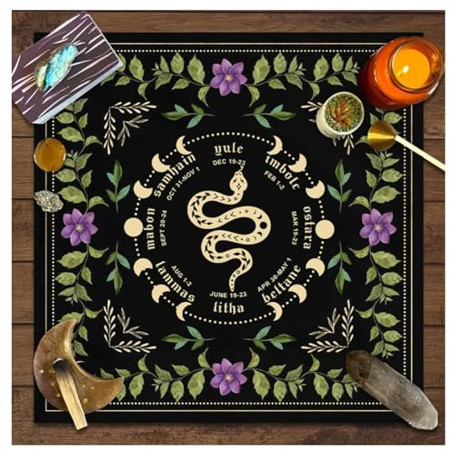 Wisafory Altartuch Tarotkarten Tischdecke Mond Phases Blumen Altardecke Spirituell Altar Tarot Tuch Hexerei Astrologie Tischtuch Quadratisch Wandteppich Himmlisches Decktuch Stil 3 49x49cm