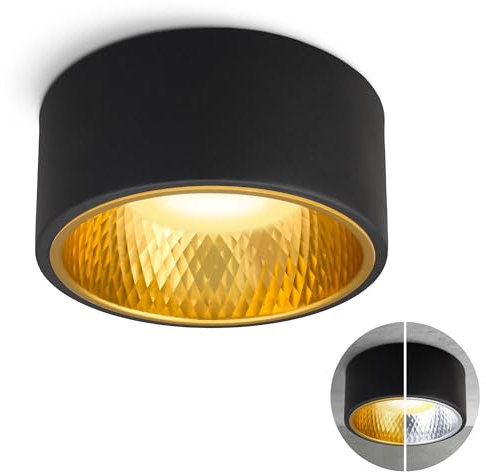 SSC-LUXon OLINO Deckenlampe Spot schwarz gold rund wechselbare Optik - Aufbaustrahler dimmbar warmweiß mit LED Lampe GX53 230V