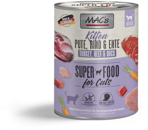Mac's Cat Premium Nassfutter für Kätzchen, 6 Dosen (Geflügel, Rindfleisch und Ente, 6 x 800 g)
