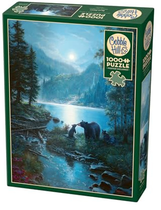 Cobble Hill 3840008 Bären im Mondschein, 1000 Teile Puzzle inkl. Puzzleposter für Erwachsene und Kinder ab 12 Jahren, Landschaftspuzzle, Nacht, See