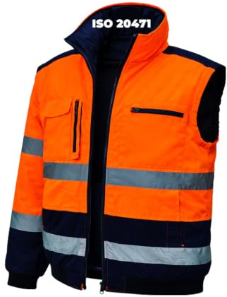 VENTUX SAFETY EQUIPMENT Warnschutzjacke Orange Gefüttert – Zertifiziert EN ISO 20471 | Reflektierende Streifen | Wasserabweisend | Mehrere Taschen