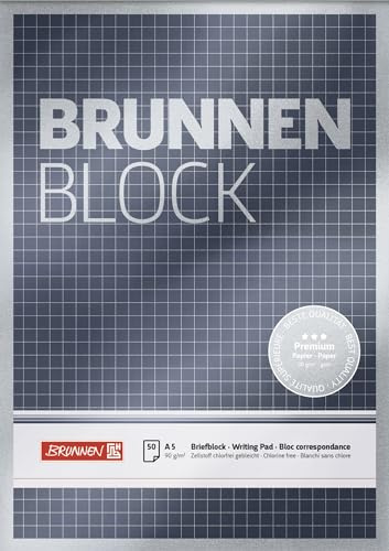 Briefblock Premium „BRUNNEN-Block“, A5, 50 Blatt / 100 Seiten, Lineatur 5, silberfarben