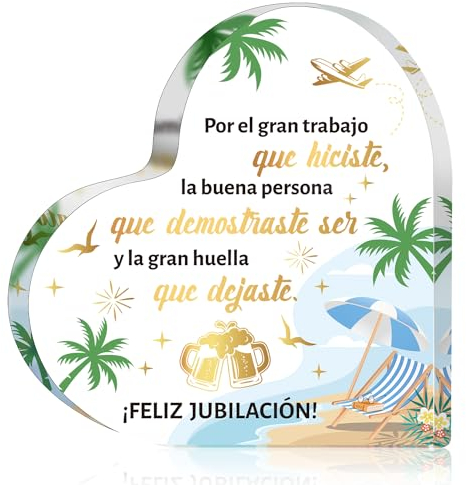 HOWAF Regalos Jubilacion Corazón Acrílico Placa Adornos, Tarjeta Jubilacion, Tarjeta Despedida Trabajo Feliz Jubilacion Decoracion para Regalo Compañera Trabajo, Regalo Jubilacion Hombre Mujer