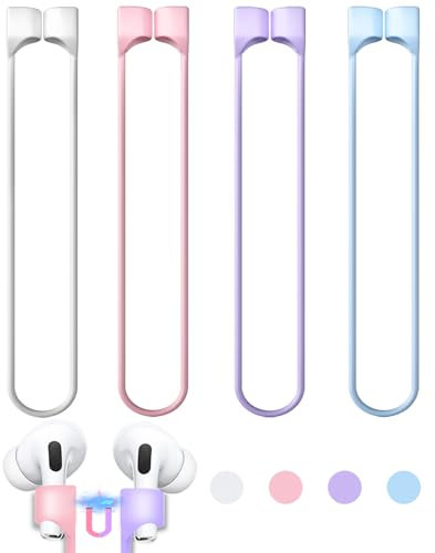 Paquete de 4 correas magnéticas ultra fuertes para AirPod Pro, cordón antipérdida para el cuello para AirPods Pro 3ª, Air Pod 4ª, Air Pod Pro 2ª/1ª, AirPod 3ª, AirPod 2ª/1ª - Blanco, azul cielo, rosa
