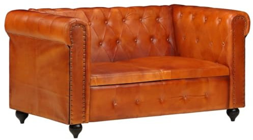 Juroupi Chesterfield-Sofa 2-Sitzer Hellbraun Echtleder Schlafsessel Mit Bettfunktion Schlafsofa Klein
