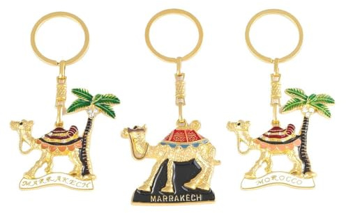 ZENRUIMING Marokko-Reise-Schlüsselanhänger aus Legierung, Marrakesch, Kamel, Reise-Souvenir, 3 Stück, Gold, Einheitsgröße