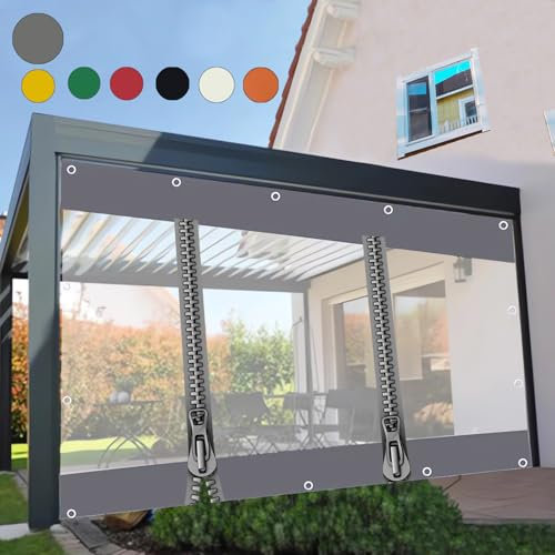 Vorhang Wasserdichter,0,5mm Schwerlast wasserdichte Plane mit Ösen,Durchsichtige Plane,für Pergola Pavillon Terrasse mit RV,Transparente Plane Abdeckung,(Höhe x Breite:2x4m/6.56x13.12ft)