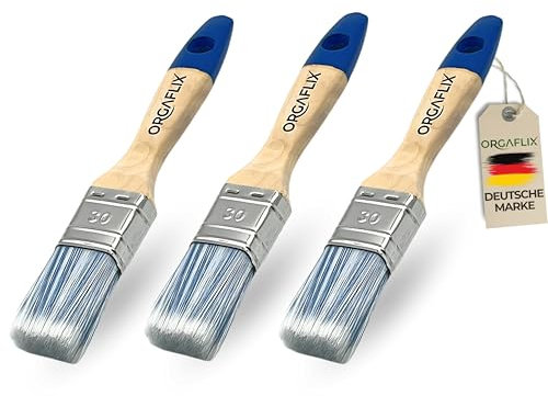ORGAFLIX Lackpinsel 30mm Premium - 3er Set - für Lack und Farbe - Kein Borstenverlust - Lackierpinsel, Perfekt für Metallschutzlack, Flachpinsel Holz außen, Borstenpinsel, Malerpinsel