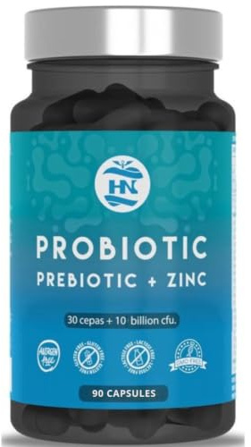 Probioticos y Prebioticos Intestinales - 90 Caps - 100 mil millones de UFC - 30 Cepas Bacterianas Prebioticos y Probioticos con Zinc + Inulina para Apoyo Inmunológico Probióticos para Flora Intestinal