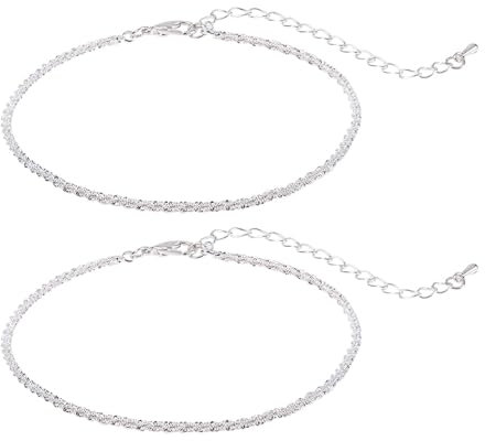 Mikovivi 2pcs Bracelets de Cheville en Argent pour Femme, Délicats Chaîne de Pied en Cuivre Plaqué Argent pour la Plage d'Été Bijoux de Pied pour Femme