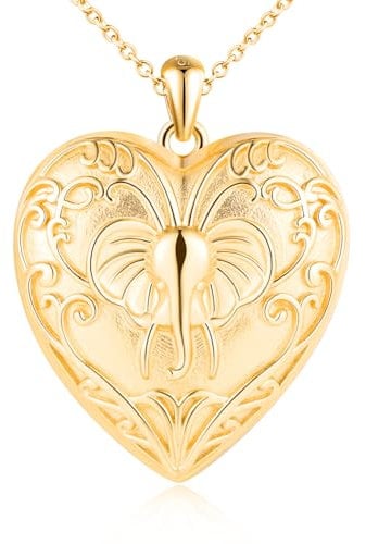 MicLee Collier Photo Médaillon Cœur en Argent 925 Femme Fille Créatif Pendentif Locket avec Sculpture d'éléphant Breloque Ouvrable Or Collier Amulette Mémorial Bijoux Elégant