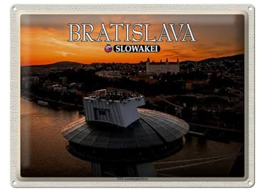 Femer Blechschild Reise 40x30cm Bratislava Slowakei UFO-Aussichtsplattform