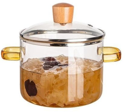 Pentola di cottura in vetro con coperchio, 1,6 l, in vetro trasparente, resistente al microonde, resistente al calore