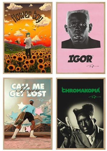 NebulaNova Tyler Poster, The Creator Rapper, (4er-Set)-Ablum Wandkunst, Leinwandposter, Raumdekoration, Geschenk, ungerahmt, 20 x 30 cm