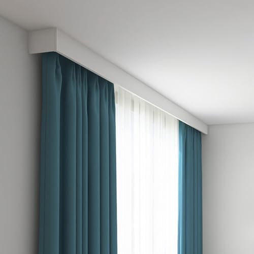Gardinenschiene Weißer Vorhangkasten Mit Schiene, Vorhanggleitschiene Zur Deckenmontage Und Volant Für Fenster – Verdunkelung, Raumteiler-Set Aus Aluminium Für Wohnzimmer(230cm/7.5ft)
