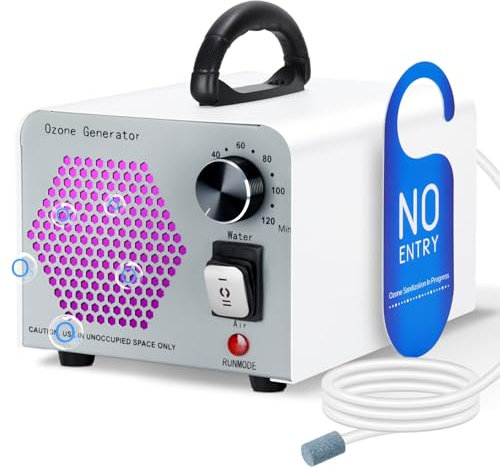 GMGXX Generador de ozono 60000 mg/h, dispositivo de ozono purificador de aire con modo agua y aire, generador de ozono O3 con temporizador de 120 minutos, limpiador de ozono para coche, apartamento,