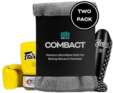 COMBACT Premium Microfibre Cloth to Clean, Dry and Deodorise Boxing Gloves and Shinguards, Removes Sweat and Helps Reduce Odour and Bacteria, Pack of 2