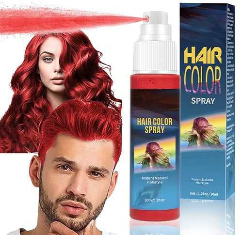 Haarspray Farbe - 30ml Temporäre Haarfarbe Spray Rot, Natürliche Haartönung Temporäre Haarfarbe Temporary Hair Color Spray, Haarfarbe Auswaschbar Haar Colorationen für Party Cosplay Halloween (Red)