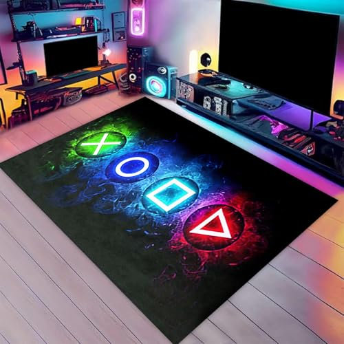 Nhemeylp Gaming Rug for Boys Room Non-Slip Play Mat Colorful Game Rug for Bedroom Living Room Gamer Room Decor Printed Gamepad Carpet for Boys Room Machine Washable, 60x90cm (Pattern 2)