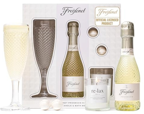 Freixenet Prosecco Gift Set - Freixenet Prosecco DOC 20cl Mini Alcohol, Champagne Flute, Bath Bombs, Luxury Scented Candle, Pamper Gifts For Women - Birthday Gift Wine Sets for Ladies, New Mum Gifts