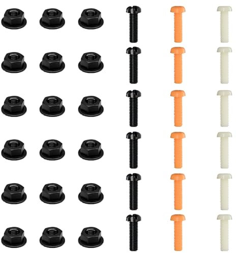 JIEHU 18 Sets Number Plate Screws (36 Pcs), Car License Plate Screws and Nuts Kit, Plastic Numbers Plates Bolts for Car Auto Motorcycle (White, Black and Orange)