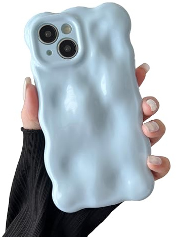 XIZYO Solid Color Wavy Bubble Case for iPhone 13, Bright Blue | Cute Curly Wave Frame, Aesthetic Curvy Design, Full Camera Protection, Soft TPU Silicone,Shockproof Anti-Yellow,Girly Style
