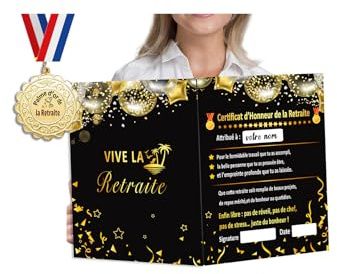 MKISHINE Cadeau Retraite Drôle – Carte Retraite Géante Pliable 42x28cm + Médaille Humoristique + Certificat d’Honneur – Idée Originale Cadeau départ bureau Homme Femme Collègue Ami
