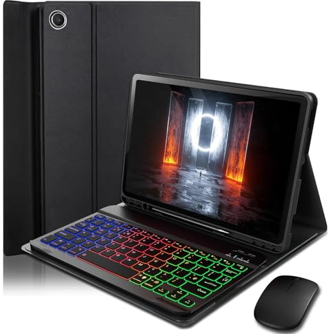 Backlit Keyboard Mouse Case for Samsung Galaxy Tab A8 (2021) 10.5-inch,with Wireless Bluetooth British Layout Keyboard and Mouse, Magnetic Design Detachable, Built-in Pen Holder, Black