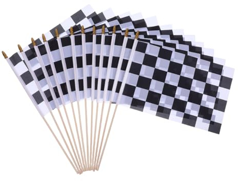 Toyvian 12 Stück Teiliges Kleine Handliche Schwarz Weiße Karierte Rennflaggen mit Holzstab Leichte Tragbare Sport Event Flaggen für Outdoor Rennen Hohe Sichtbarkeit Farbecht für Autorennen