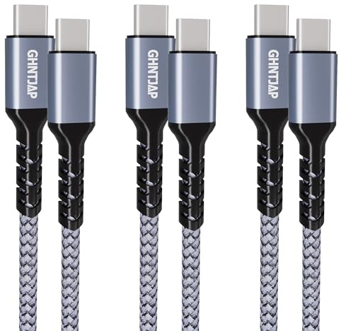 GHNTJAP USB C to USB C Cable 1.5M 3-Pack, USBC to USBC Cable, 60W Fast Charger PD Type C Cord Compatible with iPhone 16, Galaxy S24, MacBook Pro, Pixel, iPad, Switch