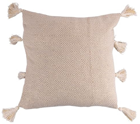 Dekokissen 45 x 45 cm aus Baumwolle mit seitlichen Quasten, beige, Goldie