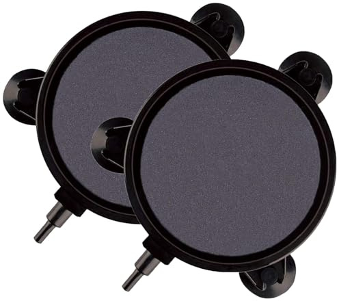SLOCME Lot de 2 pierres à air pour aquarium de 10,2 cm – Diffuseur d'oxygène rond avec ventouses, produit de fines bulles pour aquarium, hydroponie et plantes aquatiques