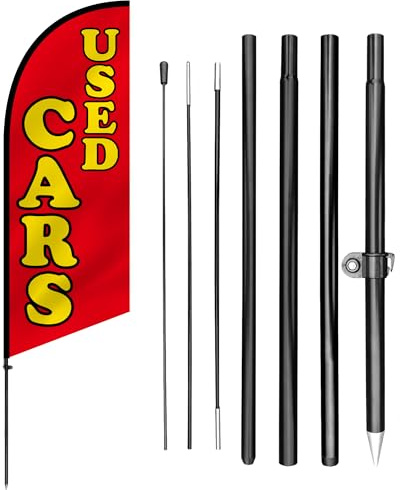Anley 7,5 Fuß Used Cars Federbanner-Set-Outdoor Swooper-Werbefahnen mit Stange und Pfahl-Gebrauchtwagenverkaufs-Schild für Autohäuser, Autoplätze, Autopromotionen -Wetterfest und einfache Einrichtung