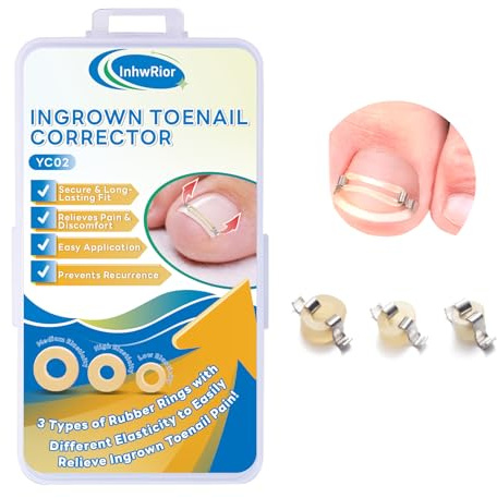 InhwRior Ingrown Toenail Corrector, Toenail Pain Relief with 3 Strengths Rubber Bands for All Stages, Self-Wearable Nail Correction Kit to Fix & Prevent Ingrown Nails, No Size Needed