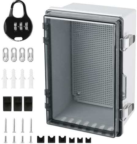Junction Box Waterproof IP65 290×190×140mm, ABS Verteilerkasten Aufputz mit Transparentem Deckel, Outdoor Verteilerdose Wasserdicht mit Wandmontage-Zubehör und Schloss für Innen und Außen