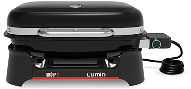 Weber Lumin Barbecue électrique/Jusqu’à 315 °C, avec thermomètre intégré au Couvercle, grilles en Fonte émaillée, Surface de Cuisson 33 × 49 cm, Noir (1502045)