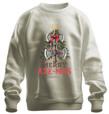 Printera Merry Axe-Mas Viking Axe Christmas Tree Bow Gift Unisex Sweatshirt Pullover, natural, M