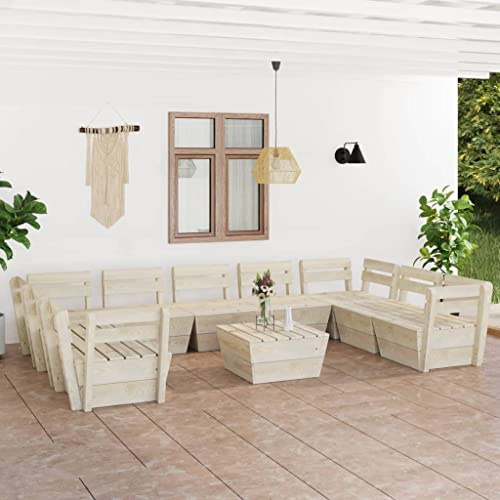 QJBSAVVA Gartenlounge Set 10-TLG. Palettensofa aus imprägniertem Fichtenholz 60x60x65 cm Beige L-Form modular klappbare Balkonmöbel für kleine Balkone Terrasse Camping Outdoor