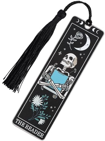 Gothic Skeleton Tarot Metal Bookmark, Creative Skull Bookmark with Tassels for Women Men Book Lovers Funny Horror Book Accessory for Christmas Halloween Birthday Gifts (Starry Night Black)