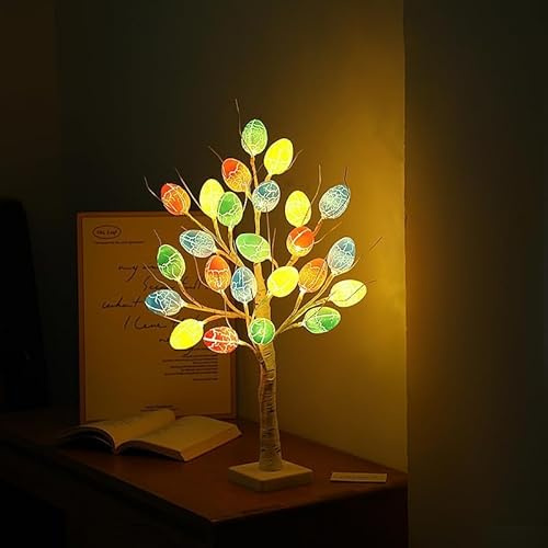 LEDOsterdekoration,Osterdeko Baum Lichter, 24 warmweiße Lichter, mit 12 bunten Eiern, für Osterpartys und Zusammenkünfte