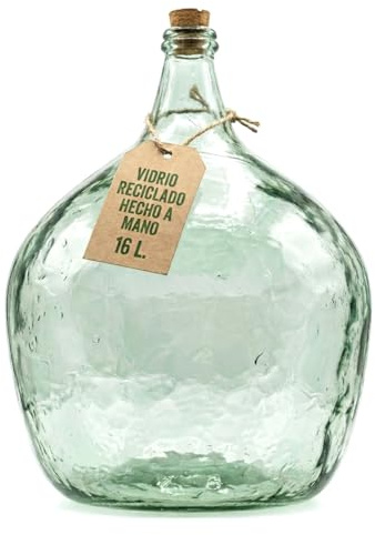 Viste-lo Garrafa Vidrio Reciclado Transparente Decoración Vintage Botella Cristal Damajuana Grande Sin Tapón Para Agua Vino Licor Manualidades Eventos Rústicos Ambientación Hogar Oficina (16L)