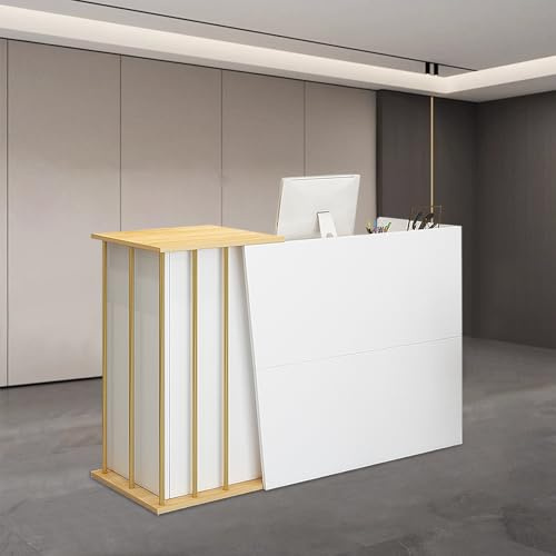 SJMDMZD Modern Reception Desk White Front Counter Desk Corner Cashier Reception Counter with Lockable Drawer Open Shelving Storage Cabinet for Beauty Salon Store Office A 120cm