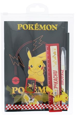 Blueprint Collections Pokémon Super Schreibwaren-Set | Notizblock, Lineal, Radiergummi, Spitzer, Stift und Bleistift | Schulbedarf-Set für Kinder | Pokémon Schreibwaren & Geschenke
